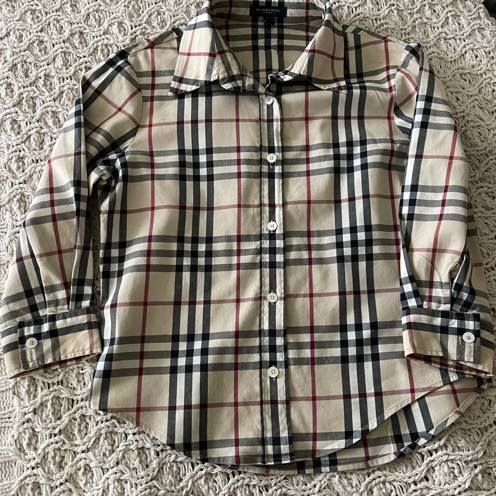 Burberry Beige Plaid Button-Down Shirt with Black & Red Check - Picture 2 of 2